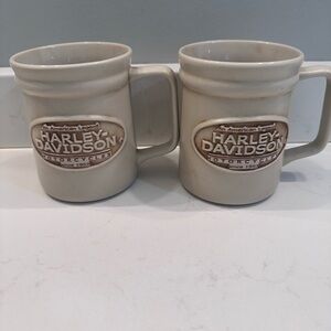 Harley-Davidson Cream and Brown Ceramic Mugs